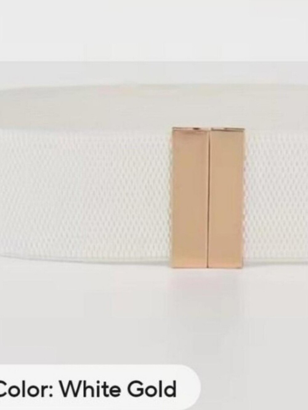 Source Unknown White Elastic Belt with Gold-Tone Magnetic Clasp